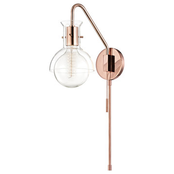 Riley 1 Light Wall Sconce With Plug in Polished Copper