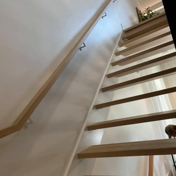 Minimalist Modern Stairs: White Steel, Glass & Light Wood