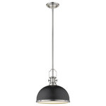 Z-Lite - 1 Light Pendant - The Epitome Of Modern Charm This Hanging Ceiling Light Is Complete With A Radiant Aura. Highlighted By A Bright Brushed Nickel Finish The Smooth Matte Black Shade Completes A Contemporary Scheme.