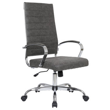LeisureMod Benmar High-Back Adjustable Leather Office Chair, Charcoal
