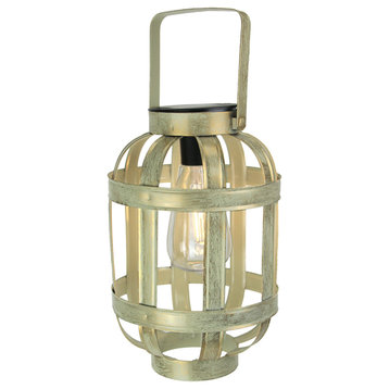 Metallic Gold Finish Industrial Style Solar Powered LED Hanging Lantern