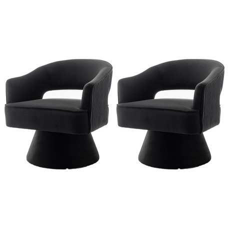 SEYNER Modren Velvet Swivel Arm Chair Set of 2,Upholstered Side Accent Chair, Black