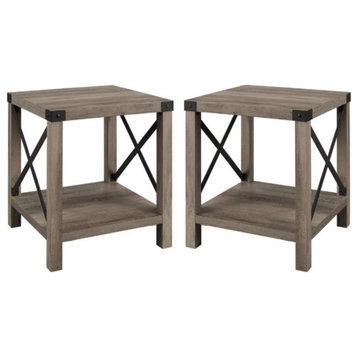 Home Square Square Wood and Metal X Side Table in Gray Wash - Set of 2