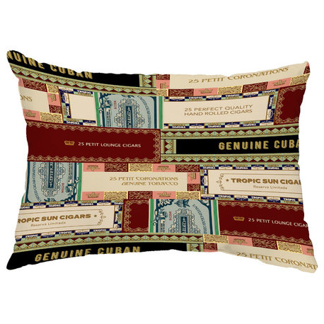 Cigar Box Collage 2 14"x20" Abstract Decorative Outdoor Pillow, Green