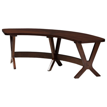 Mid-Century Modern Walnut-Finished Wood Curved Dining Bench