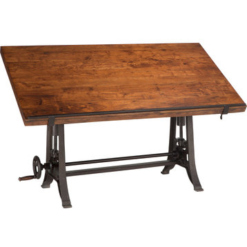 Artezia Adjustable Drafting Desk - Walnut, Antique Zinc