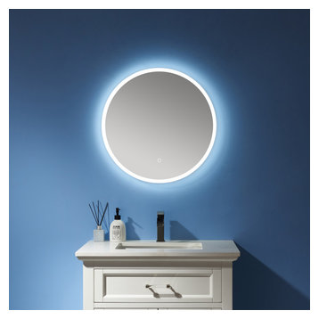Modern & Contemporary Frameless Lighted Round Bathroom Mirror, 24 Inch