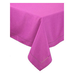 Xia Home Fashions - Melrose Easy Care Cutwork Hemstitch 70"x120" Tablecloth, Plum - Tablecloths