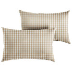 Mozaic Company - Beige White Check Outdoor Pillow Set, 13x20 - Use this set of two outdoor lumbar pillows as a way to enhance the decorative quality of any seating area. With a chic style, these pillows add an eye-catching and elegant touch wherever they are used. The exteriors are UV resistant to maintain the attractive look and feel through long-term outdoor use. The 100 percent recycled fiber fill ensures a soft and supportive experience to maximize comfort.