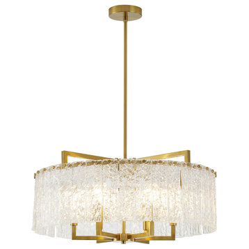 6-Light Brass Chandelier With Clear Rippled Glass