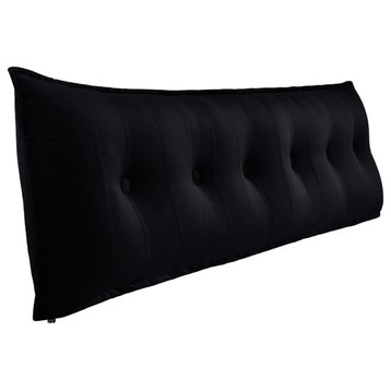 Button Tufted Body Positioning Pillow Headboard Alternative Velvet Black, 71x20x3 Inches