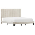 Hillsdale Furniture - Hillsdale Crestone Adjustable Height Channel Upholstered Full Platform Bed, Cream, King Bed - Bring the glamour of a luxury resort to your bedroom with this chic upholstered platform bed.  This king size bed is crafted from a blend of hardwood and upholstery and showcases a streamlined silhouette that looks good in any modern bedroom.  Covered in a velvet-look polyester fabric in a luxurious cream hue, it has deep channel tufting that lures you into the bed for a peaceful night’s sleep. This platform bed supports your mattress completely on slats, with no need for a box spring, providing an elegant low profile. Assembly required.