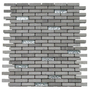 Tumbled Brick MixSilver Background Glass Mosaic Tile 11 Sheets
