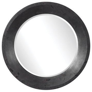 Industrial Round Mirror in Dark Gray and Rust Tones Nail Accents Oxidized Metal