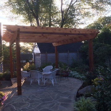 Cedar Pergola and Irregular Flagstone Patio