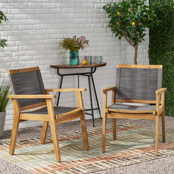 Chazz Outdoor Acacia Wood Dining Chair With Rope Seating, Set of 2
