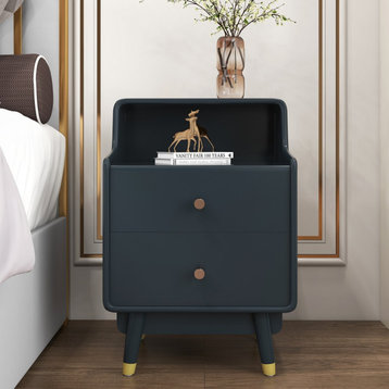 Modern Blue Nightstand Stylish Bedside Table with 2 Drawers with Shelf