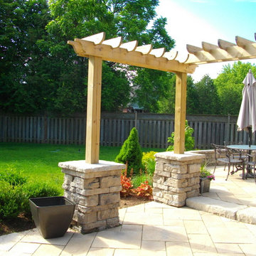 Two level Patio with Garden Walls, Pillars & Arbour