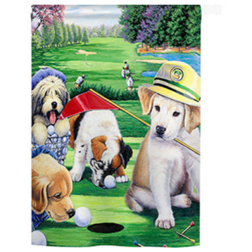 Pets Golfing Puppies 2-Sided Vertical Impression House Flag