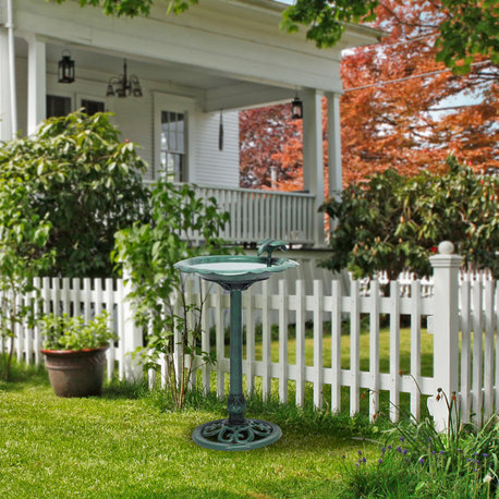 31" Tall Outdoor Antique Flower Birdbath with Bird Decoration Yard Statue