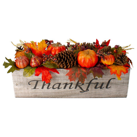 24" Autumn Harvest Mapleleaf & Berry Arrangement in "Thankful" Rustic Wooden Box