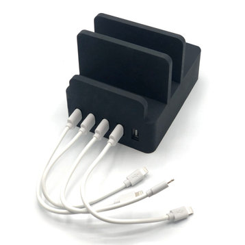 Power Hub Plus Charging Station - Black Silicone, 4 Short Cords (Micro Usb)