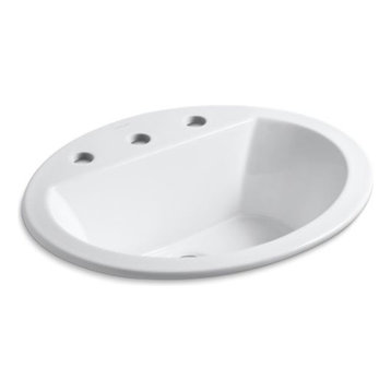 Kohler Bryant Oval Drop-In Bathroom Sink with 8" Widespread Faucet Holes, White