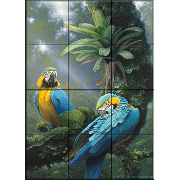 Tile Mural, Blue And Yellow Macaws by Harro Maass
