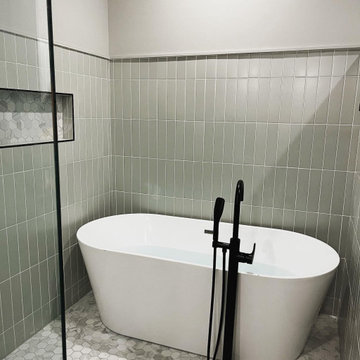 Vertical subway tile & Freestanding Tubs