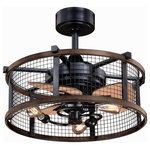 Vaxcel - Vaxcel - Humboldt 3-Light Ceiling Fan in Industrial and Cage Style 17 Inches - Collection: Humboldt, Material: Steel, Finish Color: Oil Rubbed Bronze, Blade Span: 21", Blade Color: Anigre, Number Of Blades: 3, Blade Pitch: 21�, Fan Motor Type: AC, Hanging Method: Stem, Light Kit Type: Included, Lamping Type: LED, Cri: 90, Color Temperature: 2950 Kelvin, Control Type: Handheld, Wet Location: Damp Rated, Desc: This drum style fan called Humboldt offers 360 degrees of loft inspired beauty and comfort. Oil rubbed bronze finish with burnished teak wood details and blades handsomely accent the metal mesh cage. This beautiful yet functional design is the perfect addition whether your style is edgy urban loft or a laid-back modern country. This fan is compatible with sloped ceilings and includes a 6 inch down rod (longer down rods sold separately). Remote control included for added convenience.   Assembly Required: Yes / Canopy Diameter: 6 / Sloped Ceiling Adaptable: Yes / Bulb Shape: ST15 / Dimmable: Yes. ,-Humboldt 3-Light Ceiling Fan in Industrial and Cage Style 17 Inches Tall and 21 Inch Wide-ceiling fans with hand remote, ceiling fan with handheld remote, ceiling fans with hand remote, fandelier, fandolier, fandalier, caged fan, small fan,-F0061