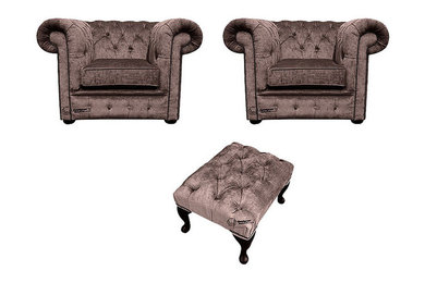 Chesterfield 2 x Clubchairs + Footstool Harmony Charcoal Velvet Sofa Suite Offer