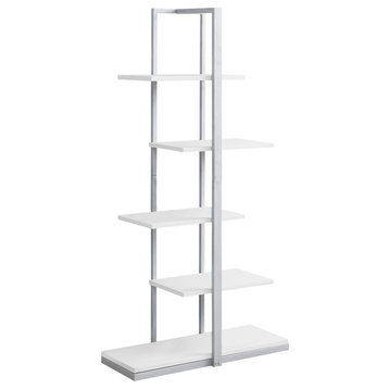 Bookshelf, Bookcase, Etagere, 5 Tier, 60"H, Office, Bedroom, Metal, White/Silver