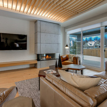 3-Sided Fireplace with Concrete Feature Wall | Fonthill, ON