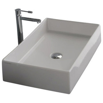 Rectangular White Ceramic Vessel Sink, No Hole