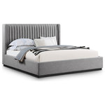 Meridian Furniture - Logan Beige Linen Textured Fabric Twin Bed, Gray, King - Nestle you (or the two of you) into the welcoming confines of this Logan linen textured fabric bed. This handsome bed features a super tall headboard that's channel tufted for extra softness and support against your back while you catch up on your reading or watch TV in bed. Soft rich grey linen fabric covers the back and sides of this wingback bed, giving it an ultra modern feel. A solid finished wood base provides ample support for lasting performance and durability.