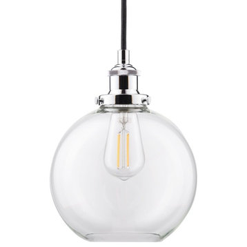 Primo Pendant With Clear Glass Shade, LED Bulb, Polished Chrome