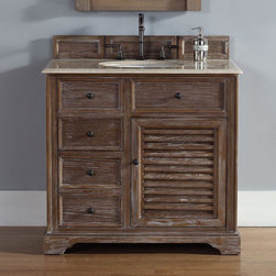 36 inch Bathroom Vanity in Driftwood Finish, Galala Beige Marble Top - Bathroom Vanities And Sink Consoles