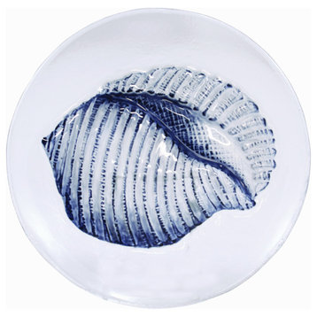 Sanibel Blue Shells on White 8 Inch Serving Dinner Glass Plates Set of 2