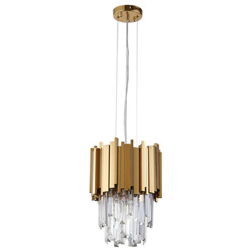 Gold Stainless Steel Single Pendant Lighting With Clear Hanging Crystals