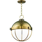 Hudson Valley Lighting - Sumner 14" Pendant, Aged Brass Finish, Opaque White Glass - The hanging globe--half opaque white glass diffuser, half metallic shell--is a perennial favorite. In our Sumner family, thumbscrews with lathe-cut knurling add to its industrial evocations.