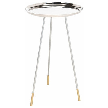 Aurora Tri Leg Contemporary Glam Side Table, Silver/Gold