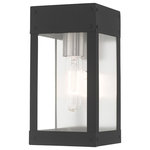 Livex Lighting - Contemporary Outdoor Wall Lantern, Scandinavian Gray - Made of stainless steel this charming, Scandinavian gray finish outdoor wall lantern has a versatile look that can be placed almost anywhere. The brushed nickel accent & clear glass adds a traditional touch to the clean, transitional-contemporary lines.