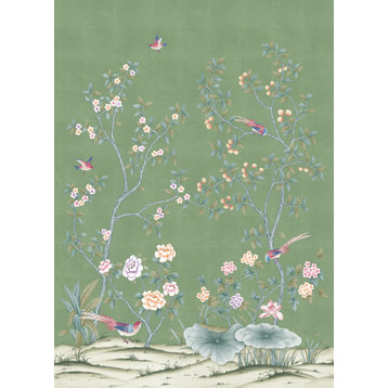 Garden Chinoiserie Peel and Stick Wallpaper Mural, Sage