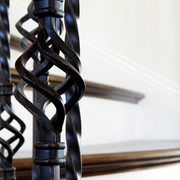 Twisted Iron Baskets & Wood Newels, Double Flared Bottom - Quail West