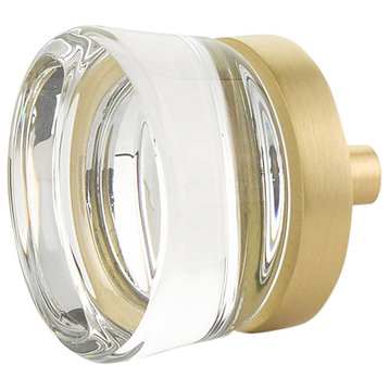 Schaub City Lights Knob Flat Disc Glass Satin Brass 1-3/8" dia