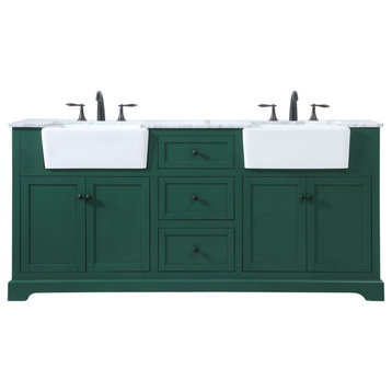 72" Double Bathroom Vanity, Green, Vf60272Dgn