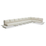 Meridian Furniture - Maldives Cream Water Resistant Fabric Outdoor Patio Modular Sectional - Create your own custom contemporary look on the deck or porch with the addition of this Maldives outdoor patio armless chair. Part of a large collection that lets you mix and match modular pieces to get the look you crave most. This modular sectional has cream water resistant fabric with a base made from white aluminum, so it's sturdy, tough, and ready to face the elements with impeccable beauty, season in and season out. Shop the contemporary pieces in this collection to create the outdoor entertaining area of your dreams.