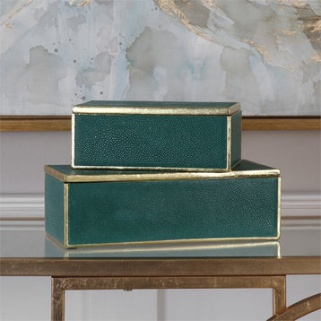 Uttermost Karis 2-Piece Transitional Polyresin Box Set in Emerald Green/Gold