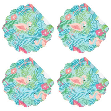 Isla Tropics Pink Flamingos Round Quilted Placemats Set of 4 Kitchen or Dining