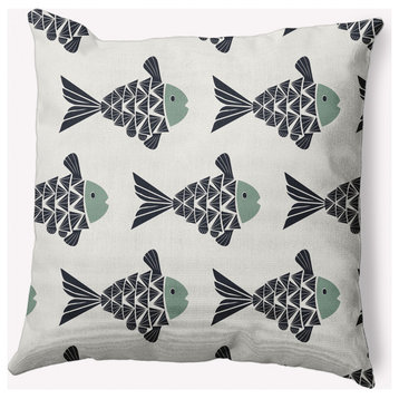 26x26" Fish Tales Nautical Decorative Indoor Pillow, Sage